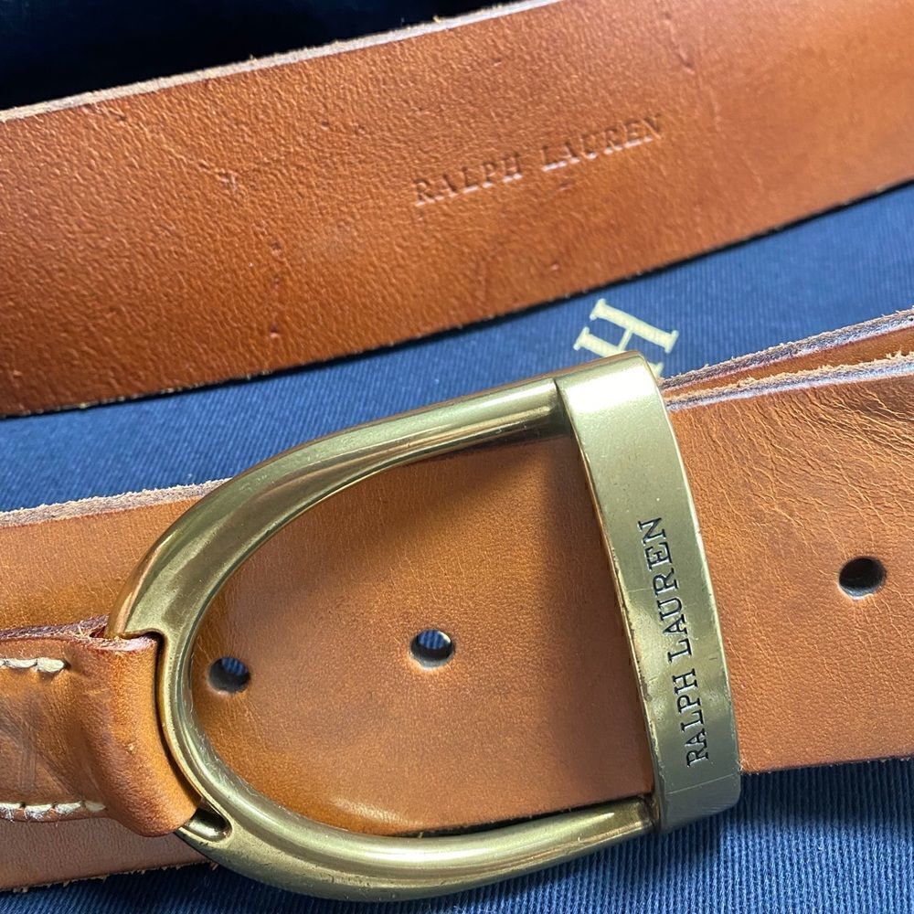 Ralph Lauren Brown Vachetta & Gold Tone Equestrian Stirrup Belt